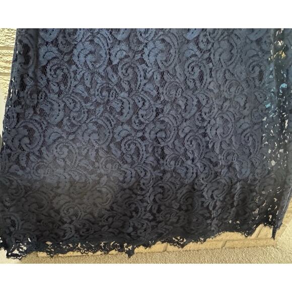 Tadashi Shoji NWOT 3/4 Sleeve Navy blue Lace Belted Waist Sz 14 Evening Dress - Picture 5 of 7